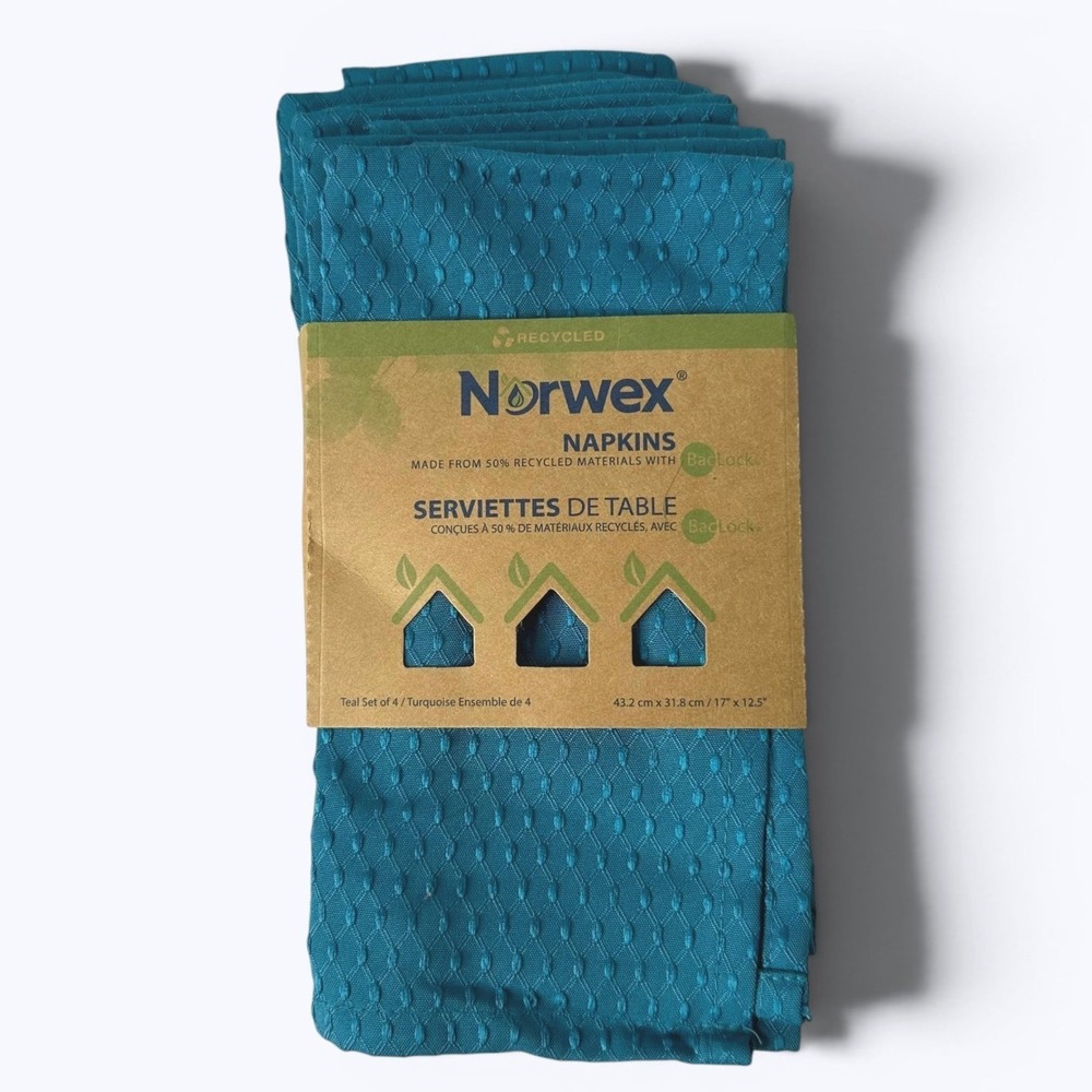 Norwex Napkins Teal Set of 4 Recycled Materials BacLock 17x12.5 Sustainable NEW